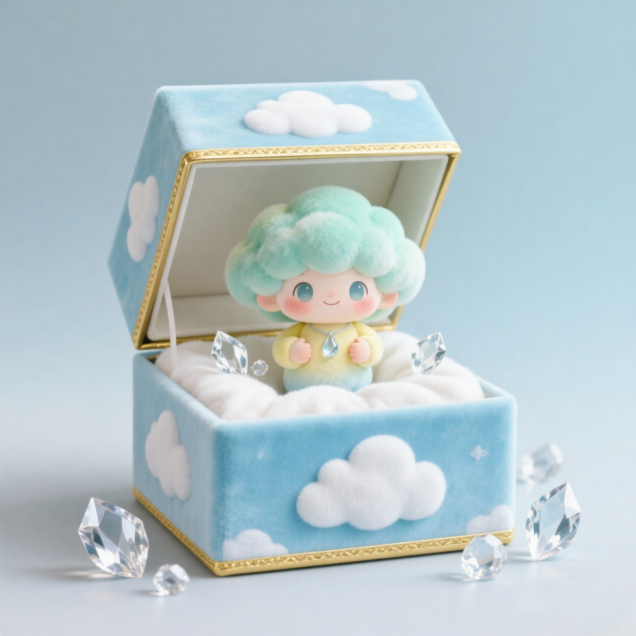 Mint Cloud Hair Plush Figurine — Sky Cloud Keepsake Box