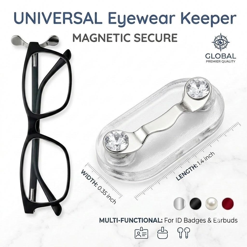 Magnetic Glasses Holder – Premium Strength Magnetic Hold, Secure Clip for Readers, Sunglasses & Safety Glasses