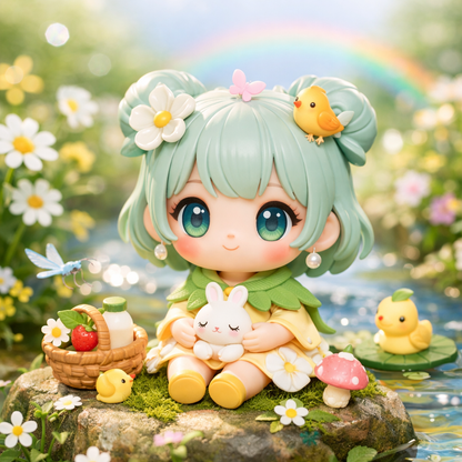 Mint Hair Flower Girl Collectible Doll — Rainbow Pond Scene