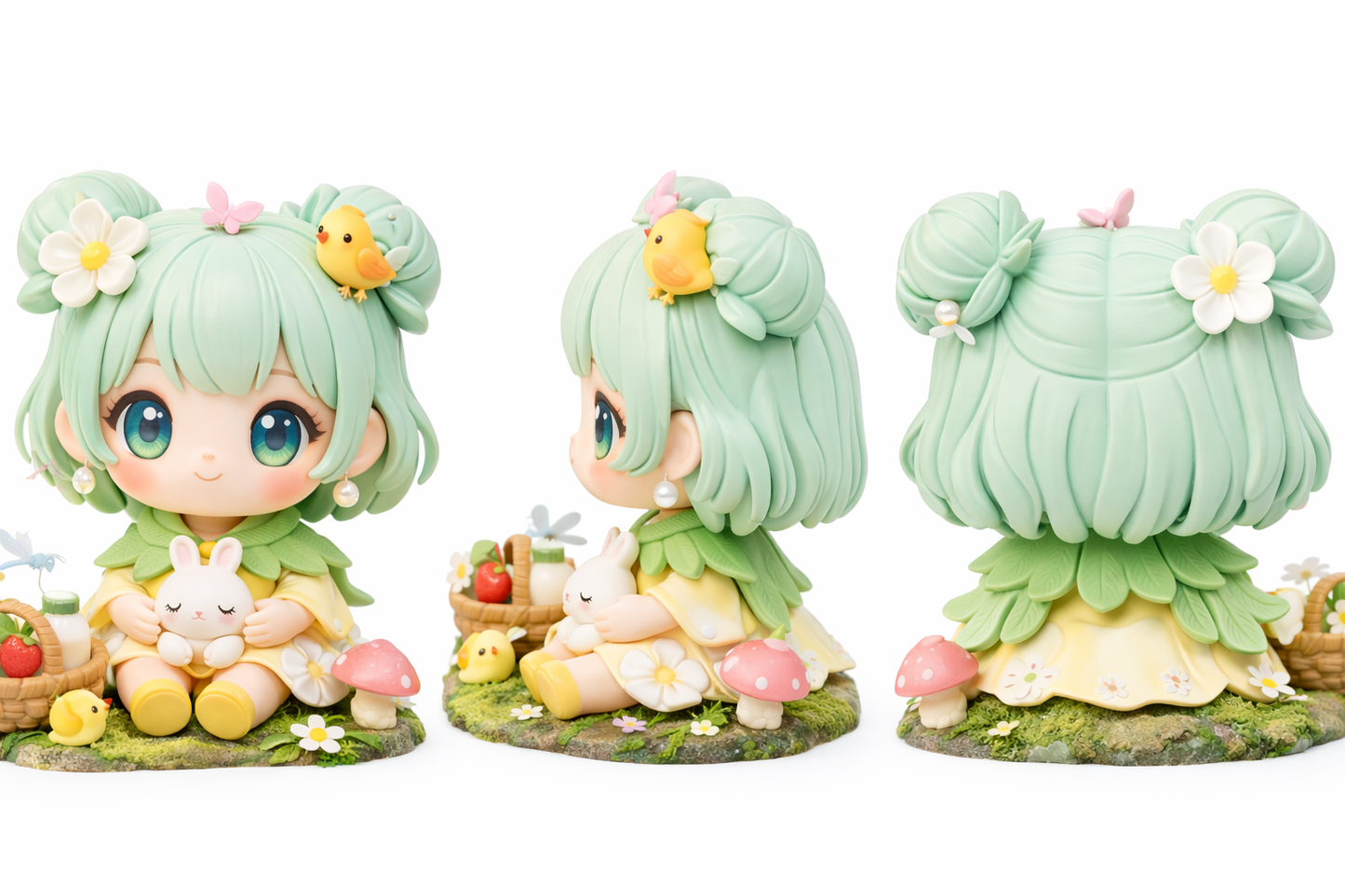 Mint Hair Flower Girl Collectible Doll — Rainbow Pond Scene