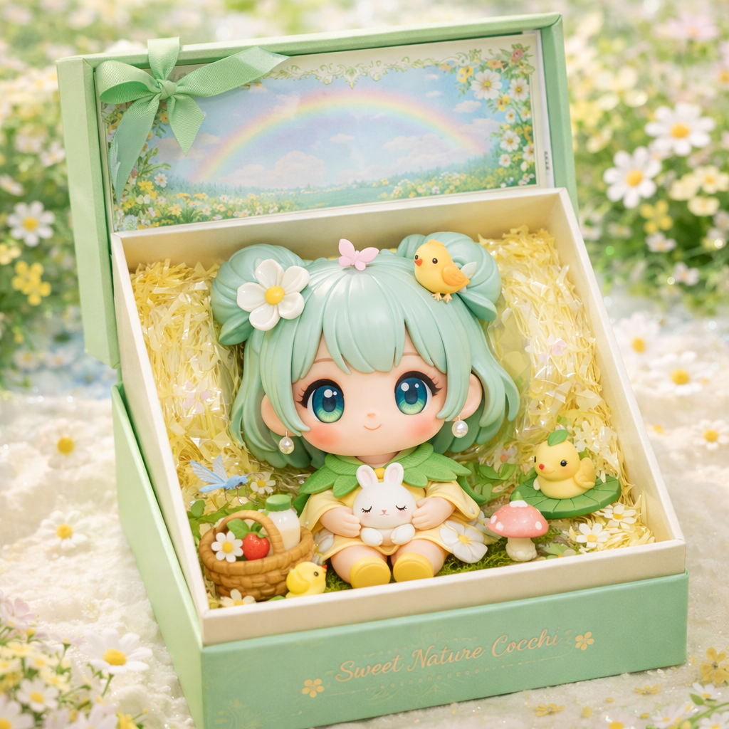 Mint Hair Flower Girl Collectible Doll — Rainbow Pond Scene