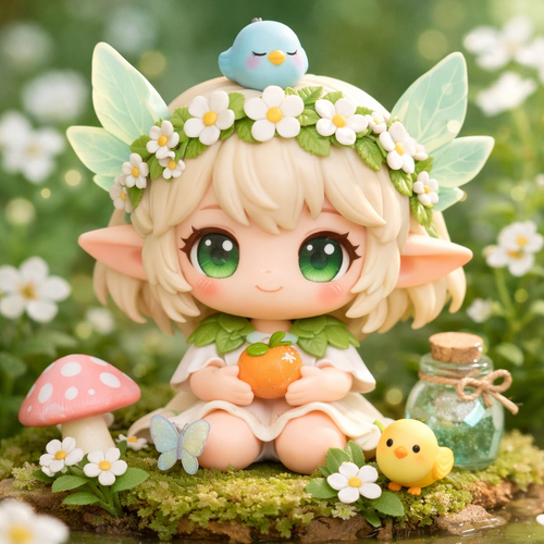 Spring Fairy Elf Doll with Leaf Wings & Bird — Garden Edition