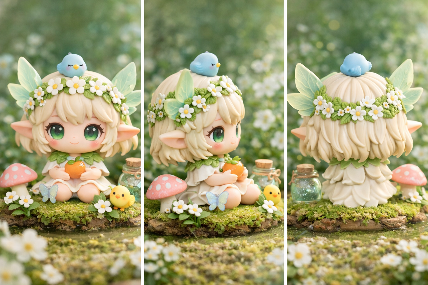 Spring Fairy Elf Doll with Leaf Wings & Bird — Garden Edition