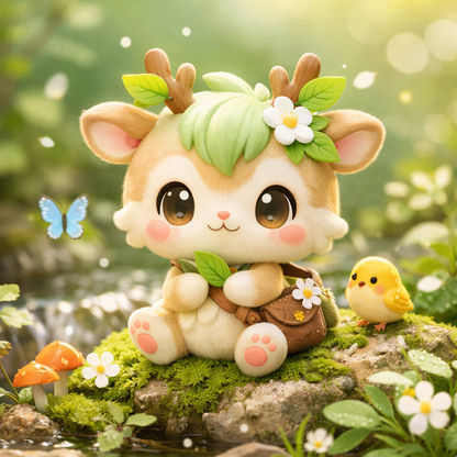 Sweet Deer Collectible Figure — Leaf Hair & Daisy Satchel