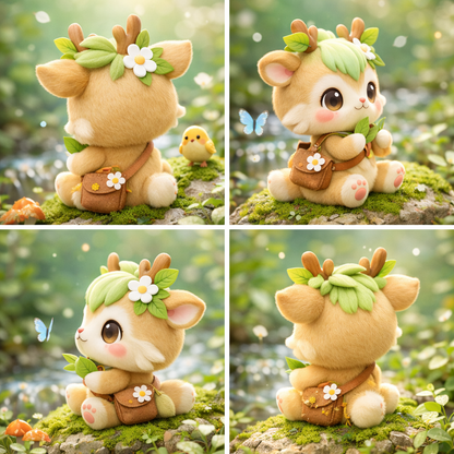 Sweet Deer Collectible Figure — Leaf Hair & Daisy Satchel