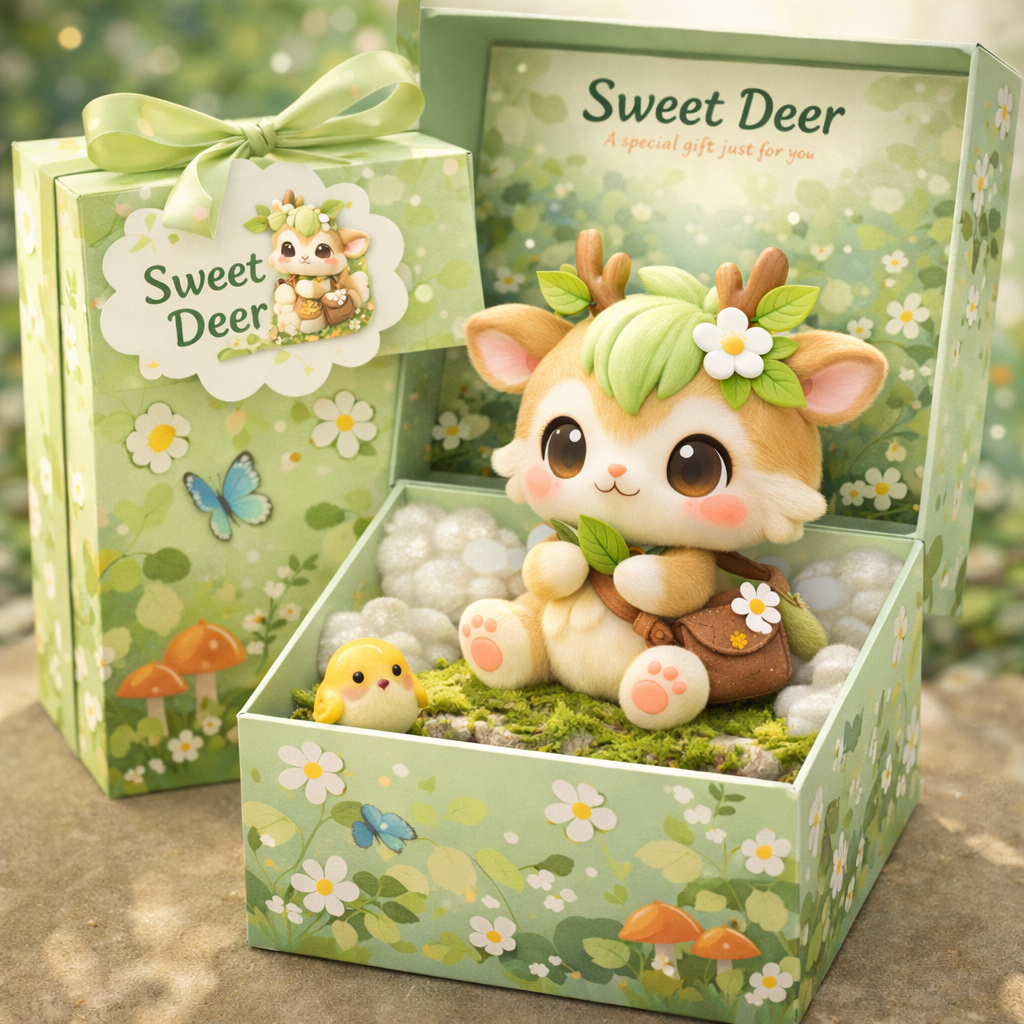 Sweet Deer Collectible Figure — Leaf Hair & Daisy Satchel