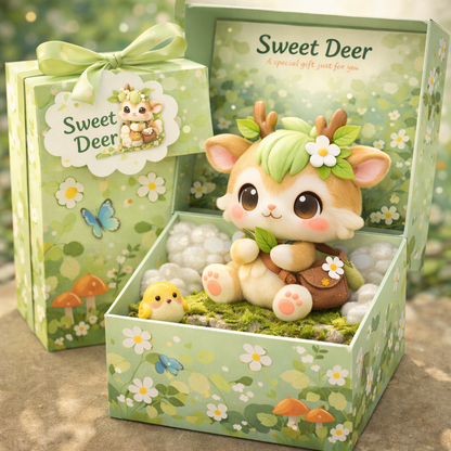 Sweet Deer Collectible Figure — Leaf Hair & Daisy Satchel
