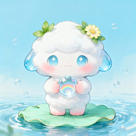 Cloudy Lamb Collectible — Crystal Drop Ears & Rainbow Bubble