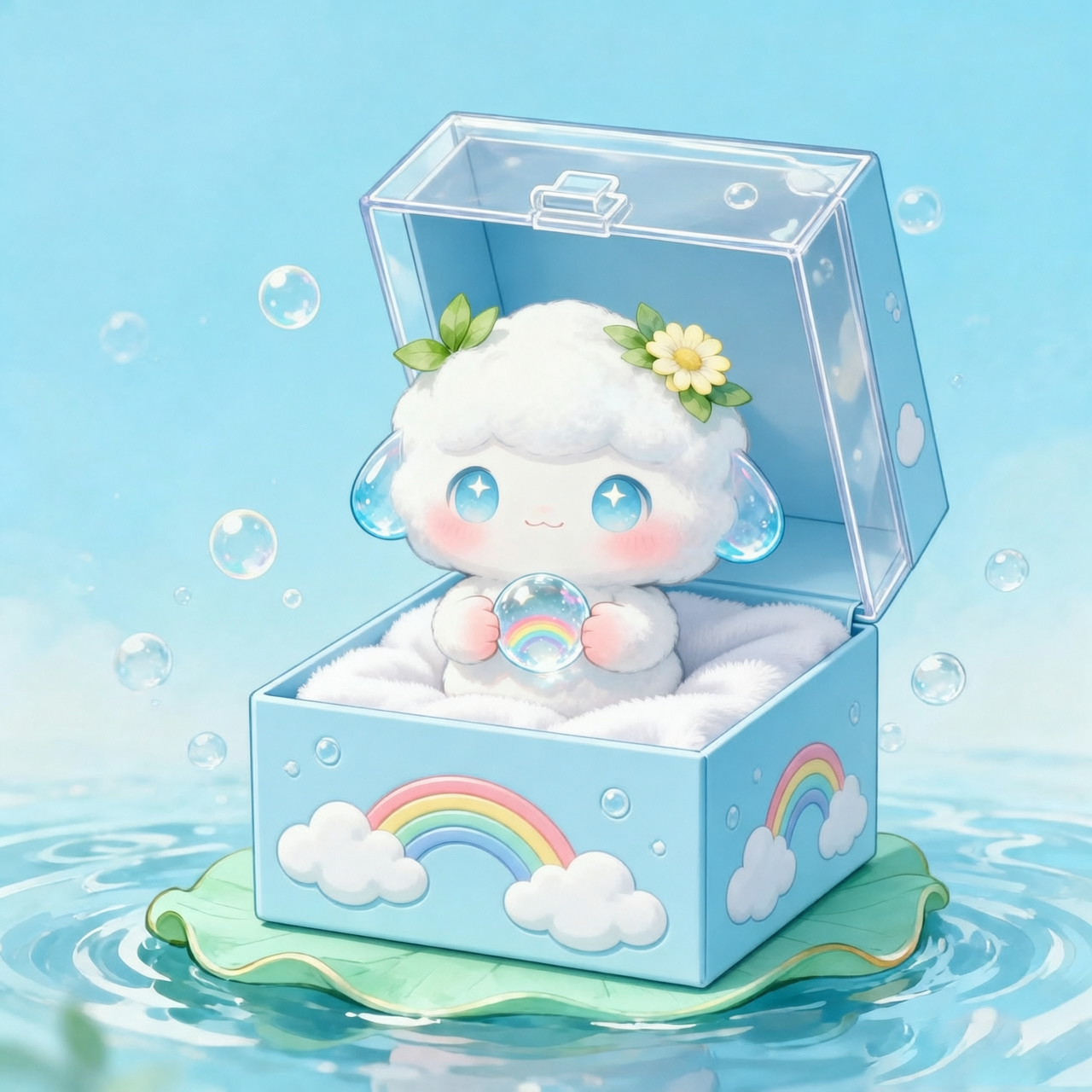 Cloudy Lamb Collectible — Crystal Drop Ears & Rainbow Bubble