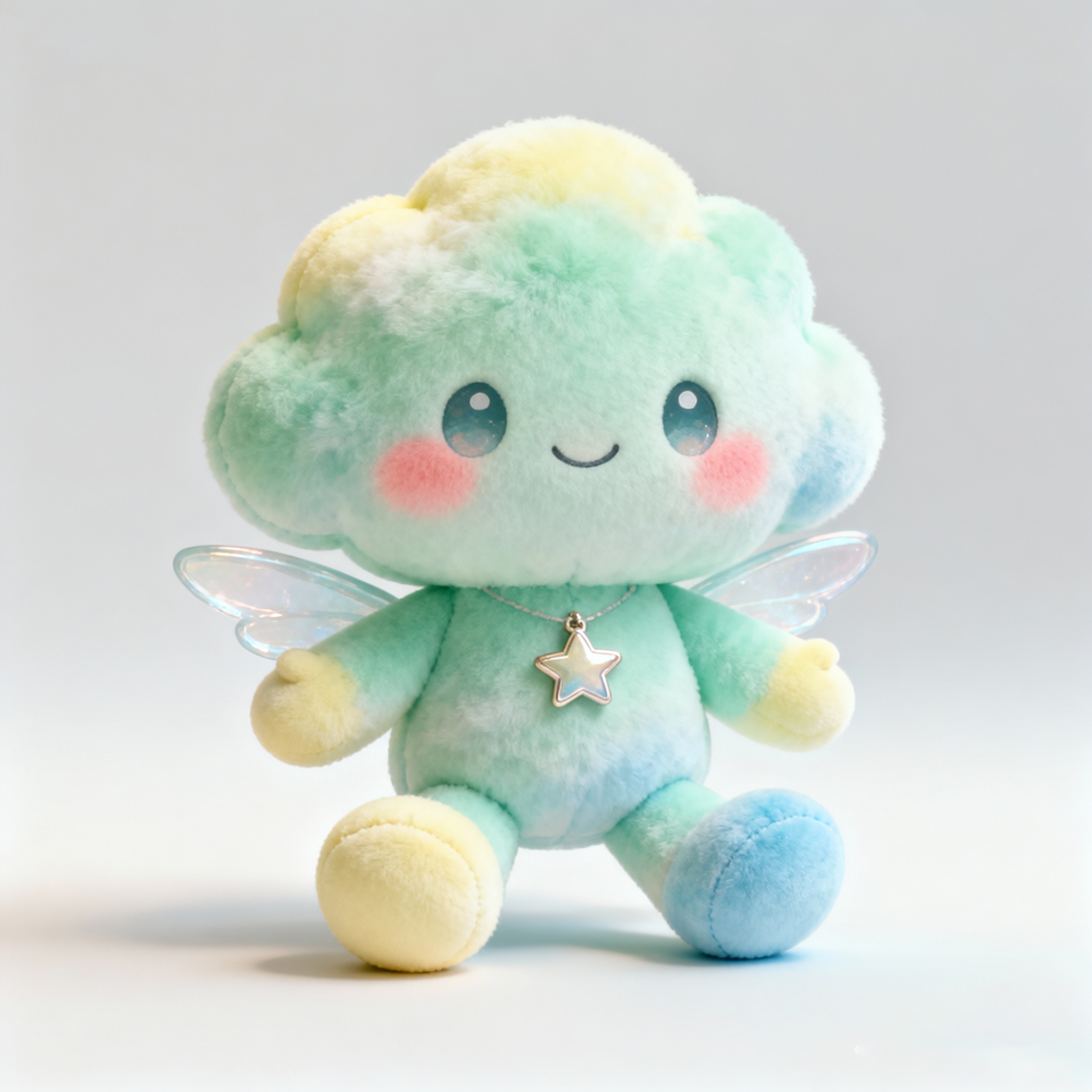 Pastel Cloud Buddy Plush Doll — Sparkle Wing + Star Necklace Gift Set