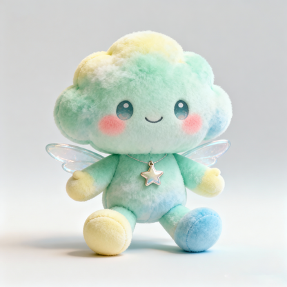 Pastel Cloud Buddy Plush Doll — Sparkle Wing + Star Necklace Gift Set