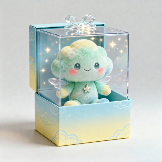 Pastel Cloud Buddy Plush Doll — Sparkle Wing + Star Necklace Gift Set