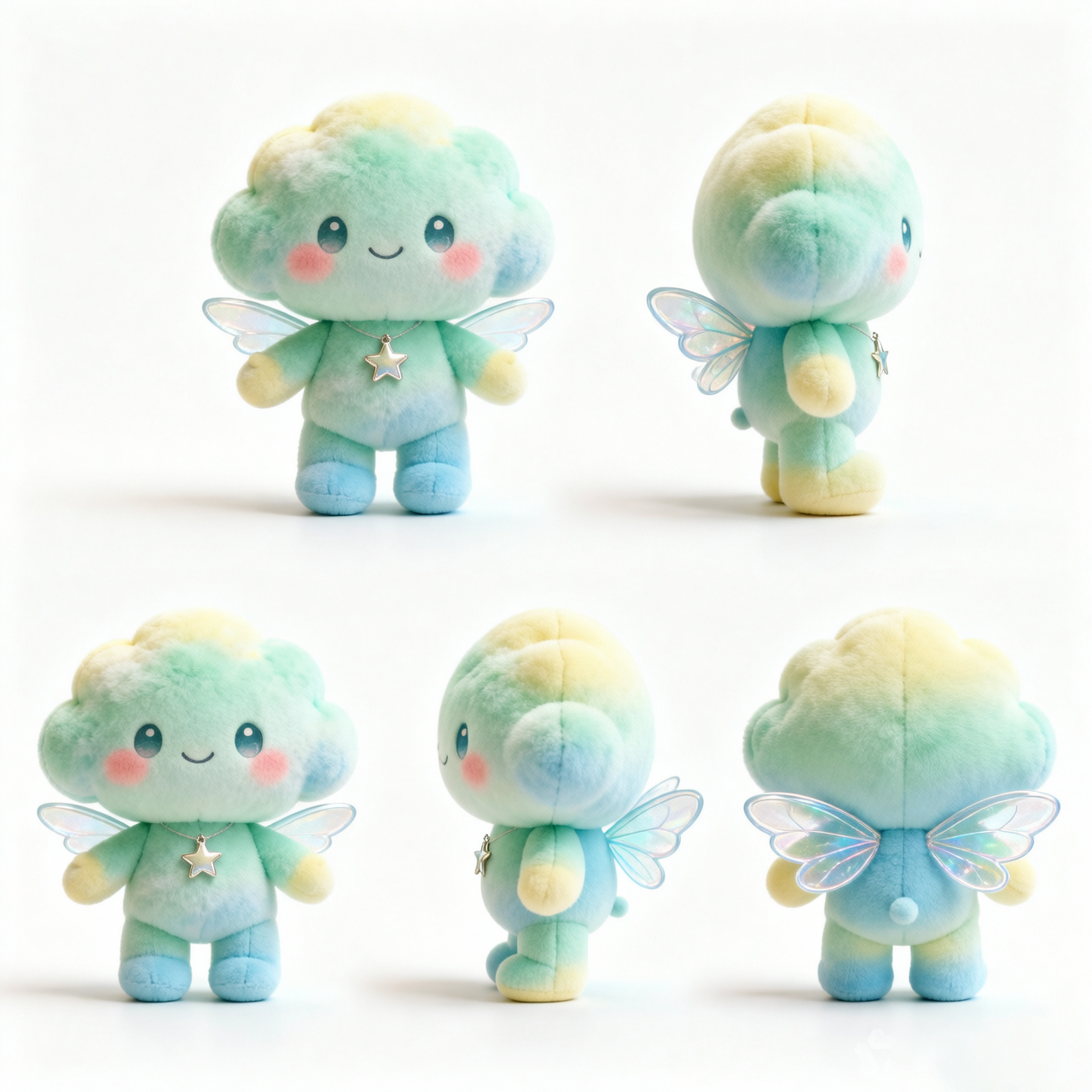 Pastel Cloud Buddy Plush Doll — Sparkle Wing + Star Necklace Gift Set