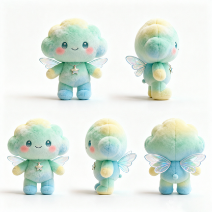 Pastel Cloud Buddy Plush Doll — Sparkle Wing + Star Necklace Gift Set