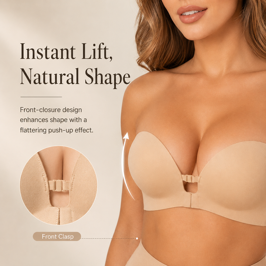 ❤️ BQODQO® Invisible Lift Strapless Bra – Front-Closure Push-Up Support with Anti-Slip Grip