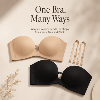 🎀 BQODQO® Invisible Lift Strapless Bra – Front-Closure Push-Up Support with Anti-Slip Grip