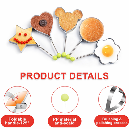 🍳 5-Piece Stainless Steel Fried Egg Mold Set — Suitable for Frying and Cooking✨✨