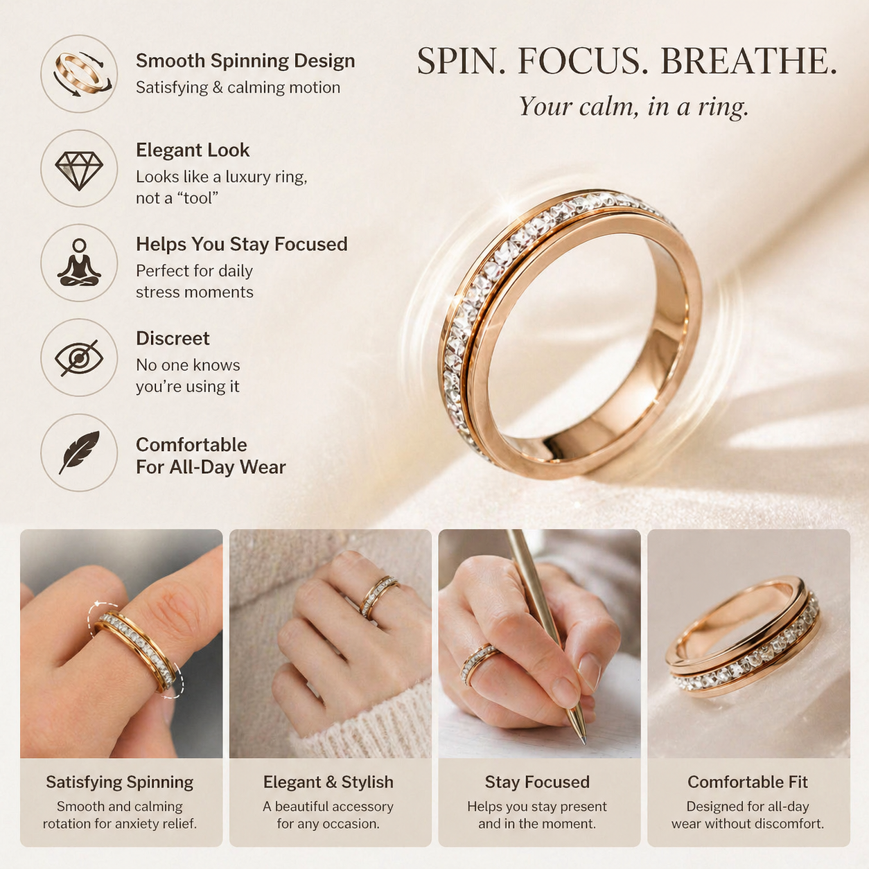 💎 Oneswear® Rotatable Starry Sky Ring — A Calming Touch for Everyday Stress