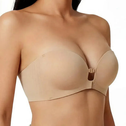 🎀 BQODQO® Invisible Lift Strapless Bra – Front-Closure Push-Up Support with Anti-Slip Grip