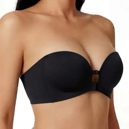 🎀 BQODQO® Invisible Lift Strapless Bra – Front-Closure Push-Up Support with Anti-Slip Grip