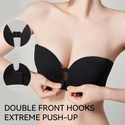 🎀 BQODQO® Invisible Lift Strapless Bra – Front-Closure Push-Up Support with Anti-Slip Grip