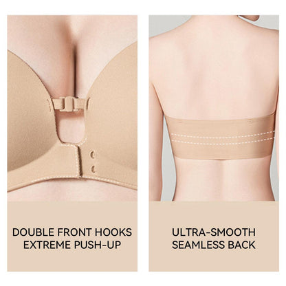 🎀 BQODQO® Invisible Lift Strapless Bra – Front-Closure Push-Up Support with Anti-Slip Grip