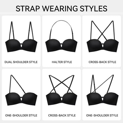 🎀 BQODQO® Invisible Lift Strapless Bra – Front-Closure Push-Up Support with Anti-Slip Grip