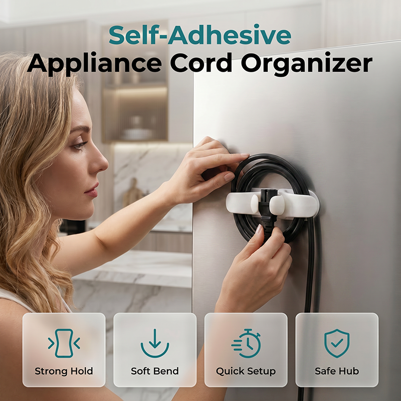 Self-adhesive silicone cable holder for home appliances
